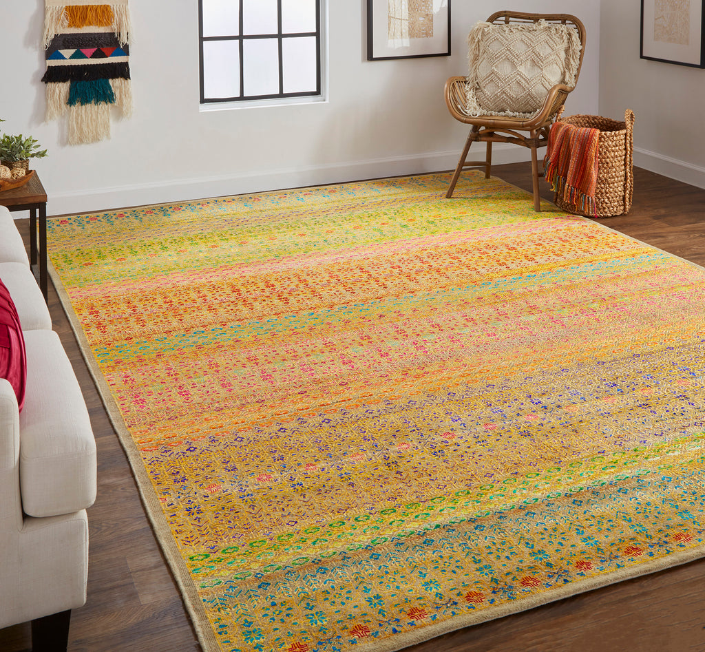 Latham Transitional Floral Botanical Yellow Red Area Rug (8'6" x 11'6")