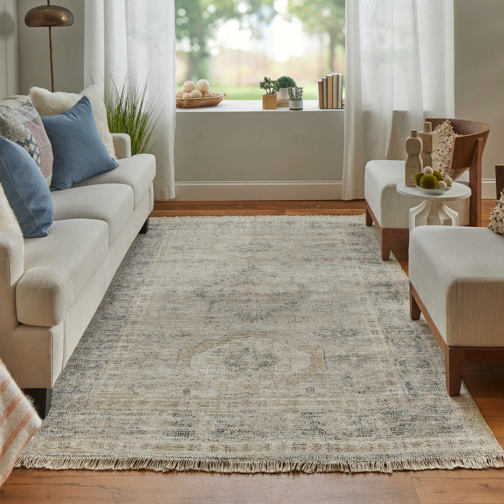 Caldwell Transitional Medallion Tan Gray Gold Area Rug (3'6" x 5'6")