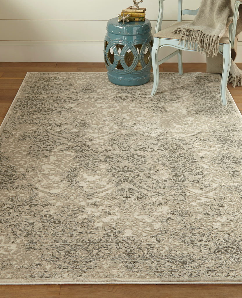 Prasad Modern Distressed Ivory Gray Black Area Rug (1'8" x 2'10")