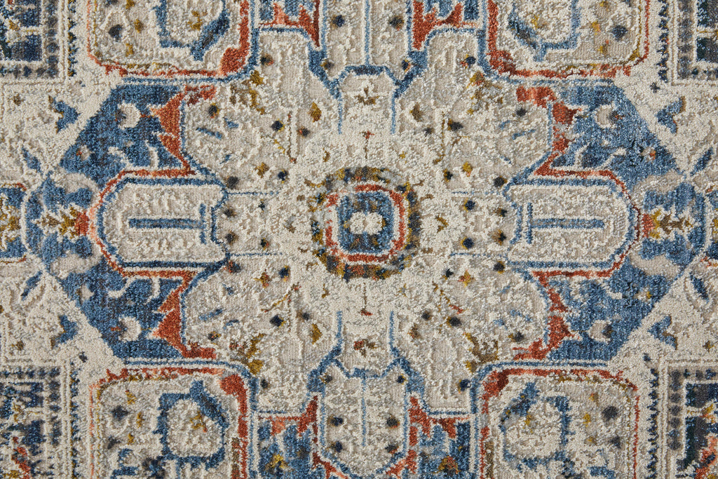 Kaia Transitional Medallion Ivory Blue Red Area Rug (9'8" x 12'8")