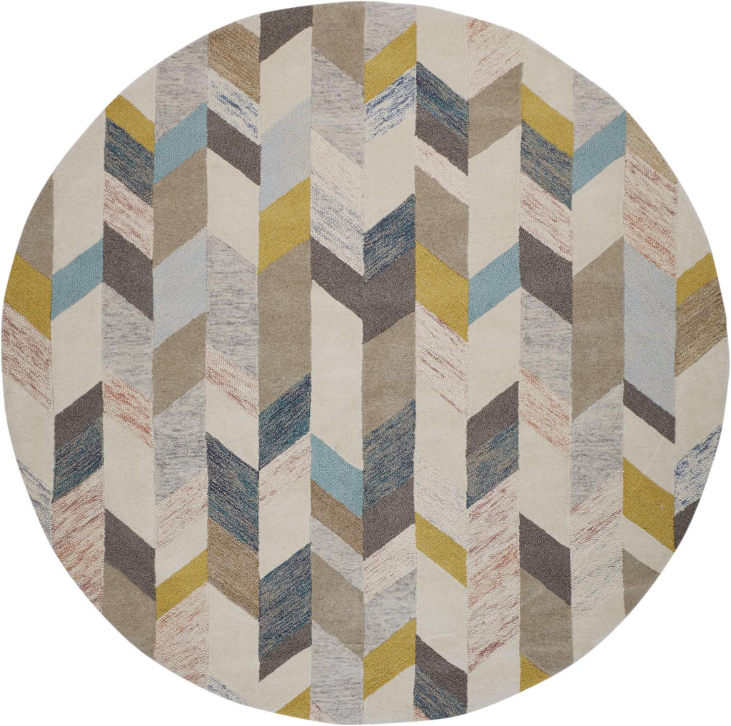 Arazad Transitional Geometric Ivory Taupe Blue Area Rug (8' x 8')