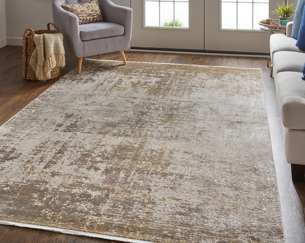 Cadiz Modern Abstract Taupe Ivory Gold Area Rug (12' x 18')