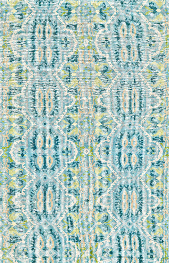 Rumi Modern Geometric Blue Ivory Green Area Rug (5'6" x 8'6")