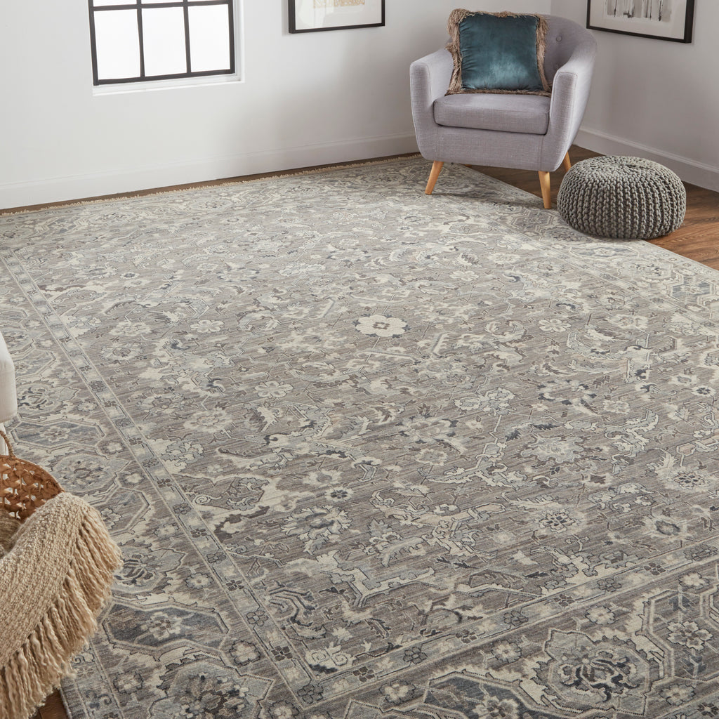 Reddington Traditional Damask Gray Taupe Ivory Area Rug (9'6" x 13'6")