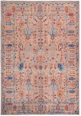 Rawlins Transitional Moroccan Tan Pink Blue Area Rug (10'6" x 14')