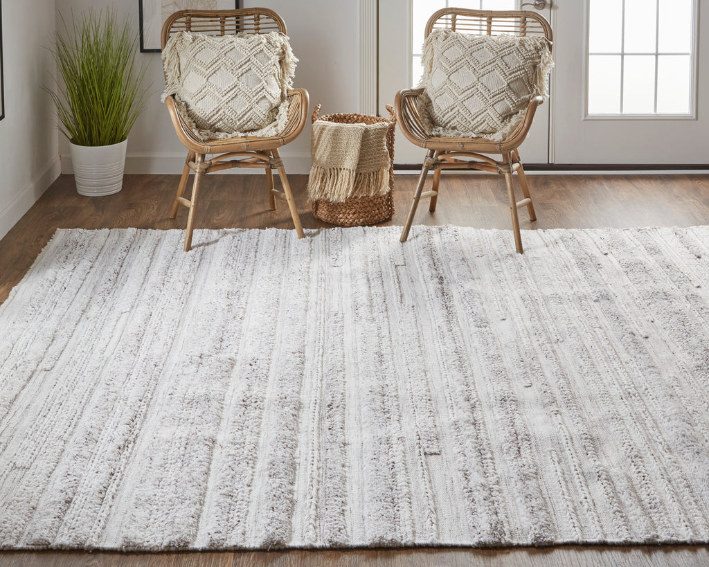 Alden Transitional Stripes Ivory Taupe Area Rug (9' x 12')