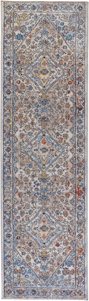 Armant Traditional Medallion Taupe Blue Gray Area Rug (2'3" x 7'9")