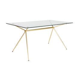 Atos 60" Dining Table - Clear Tempered Glass/Matte Brushed Gold