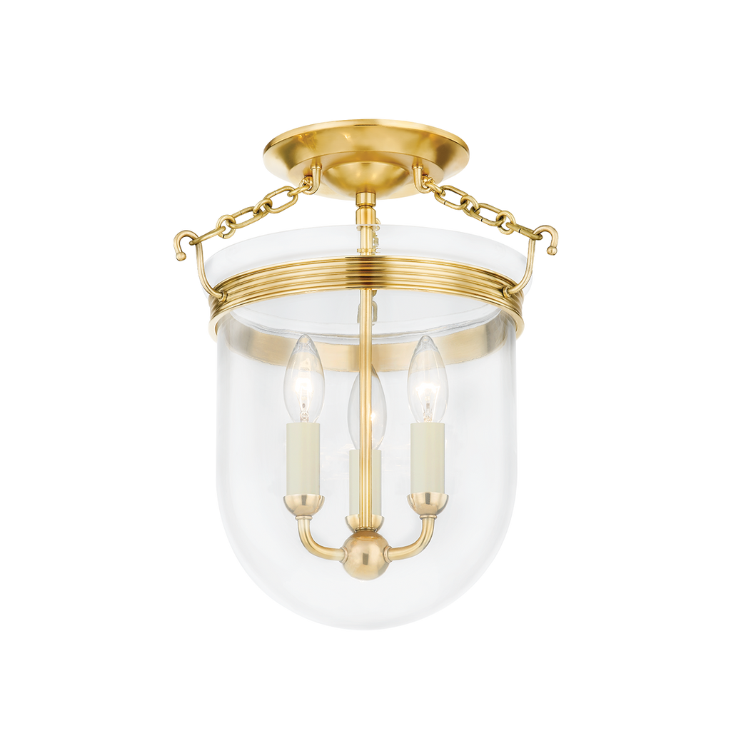 Rousham 3 Light Semi Flush - Aged Brass