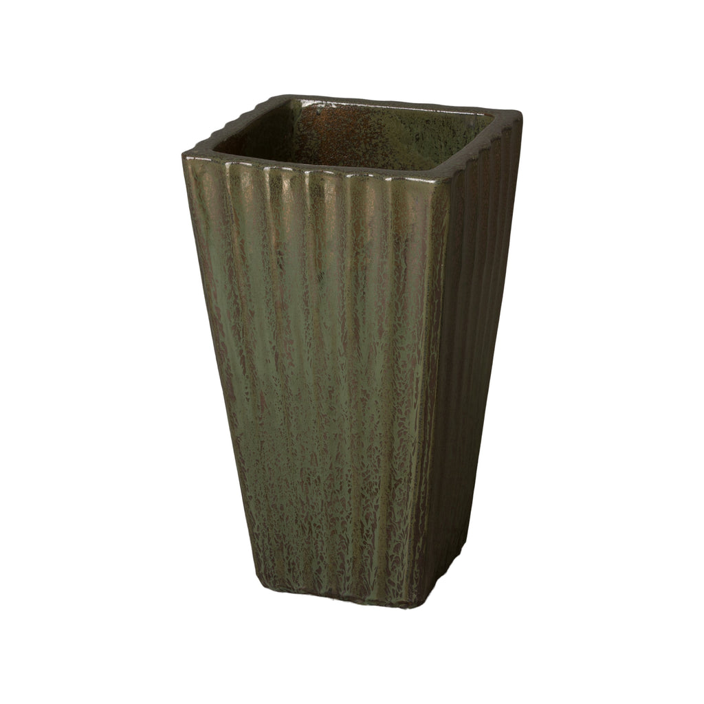 Square Planter Md, Metallic Green 13x13x20"H