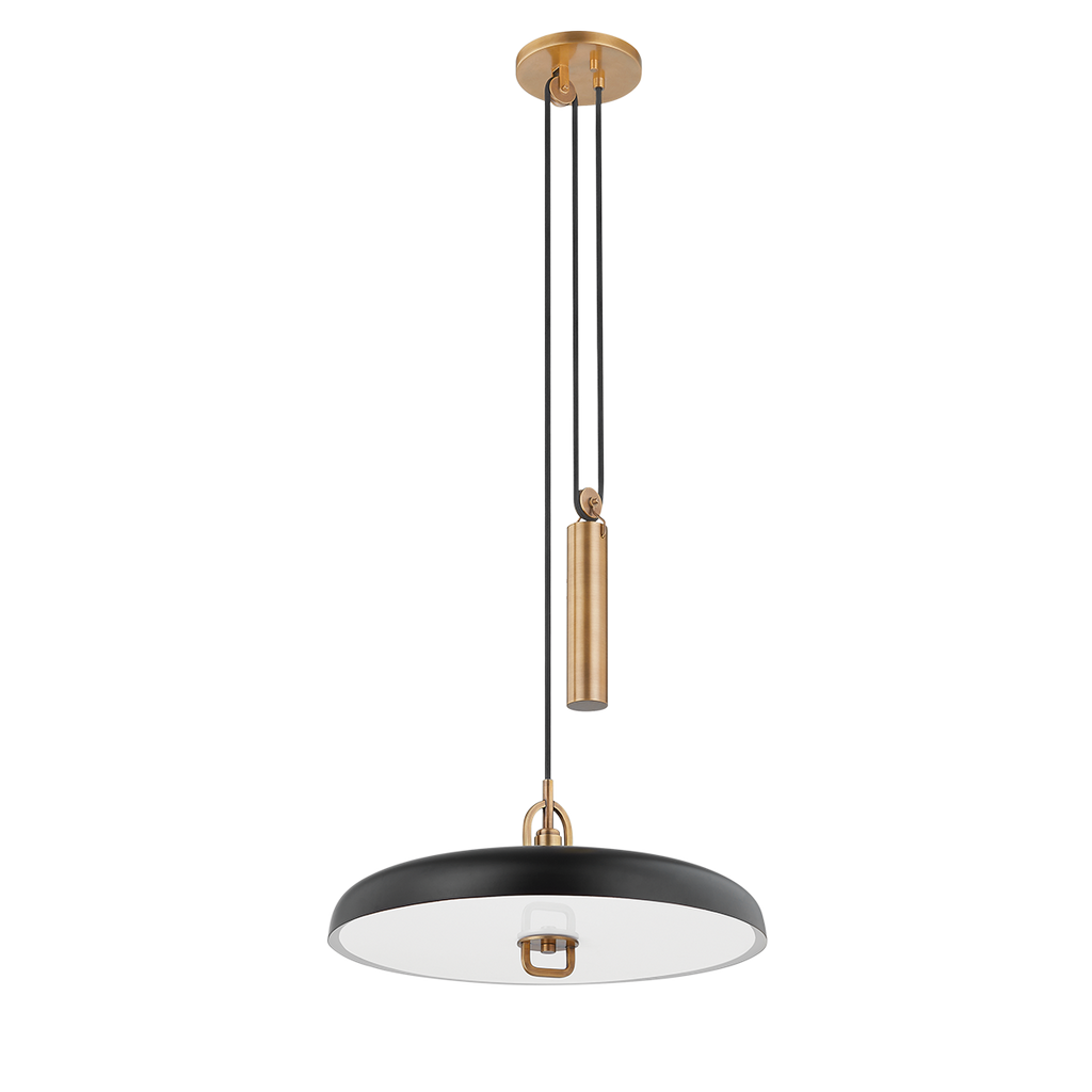 Plummet 1 Light Pendant - 8", Patina Brass/Soft Black