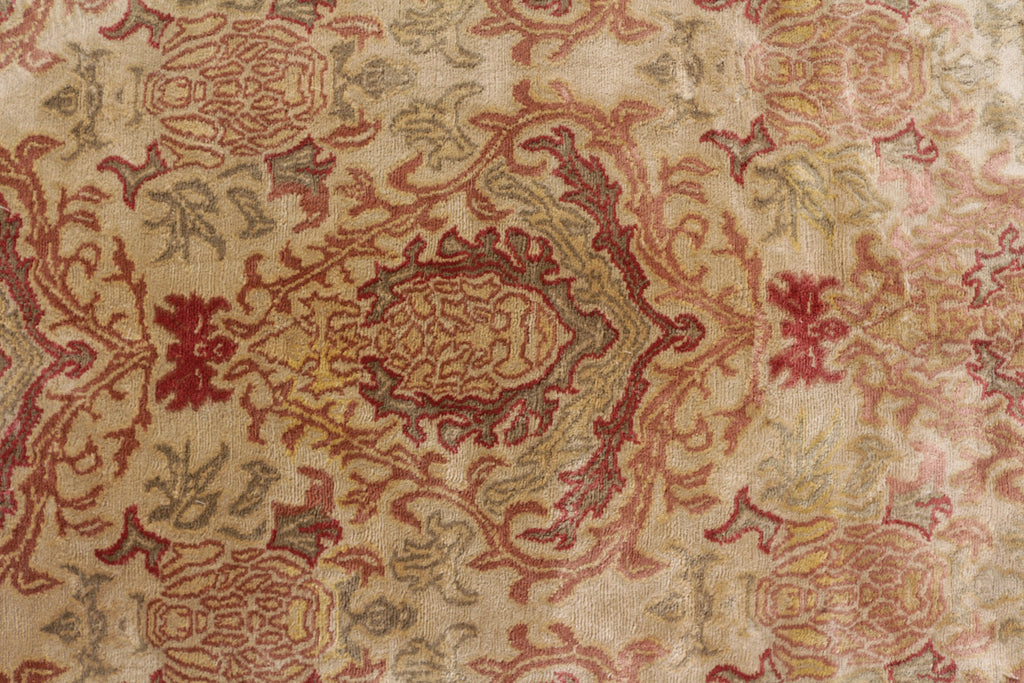 Hand-Knotted European-Style Rug Beige Pink And Green Silk Floral Pattern 10134