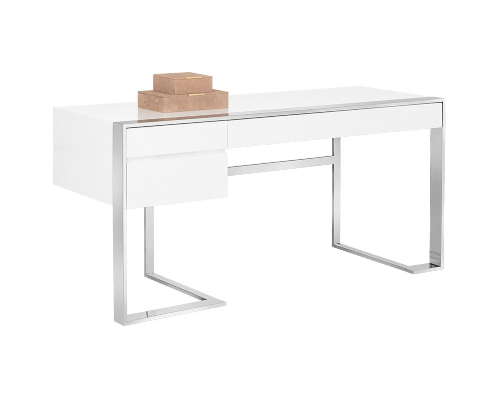 Dalton Desk - Stainless Steel - High Gloss White