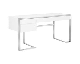 Dalton Desk - Stainless Steel - High Gloss White