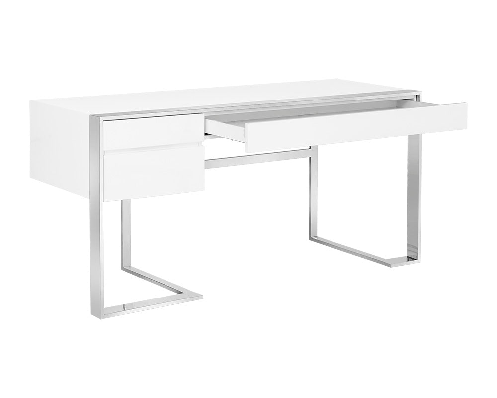 Dalton Desk - Stainless Steel - High Gloss White