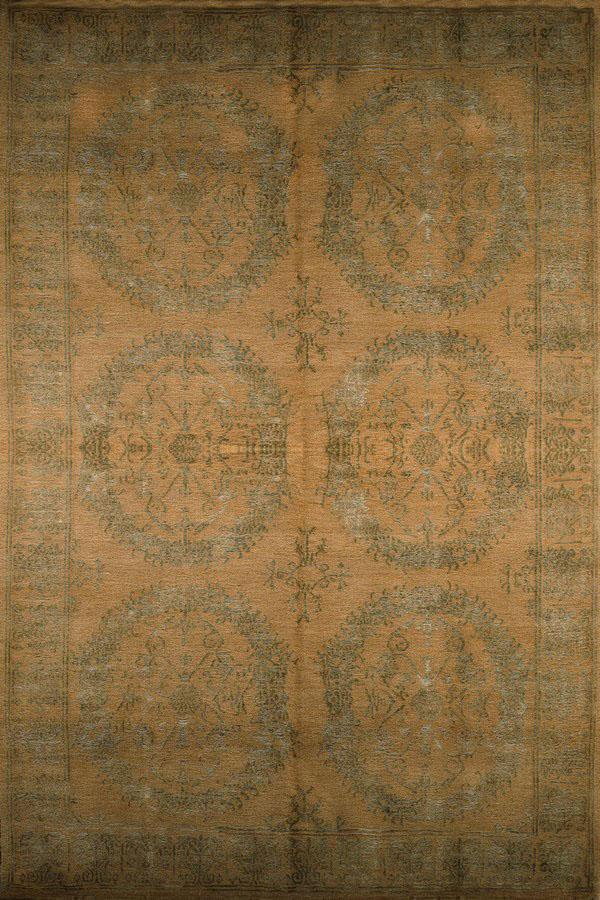 Rug & Kilim's Custom Floral Beige Green Wool And Silk Rug - "Catana"