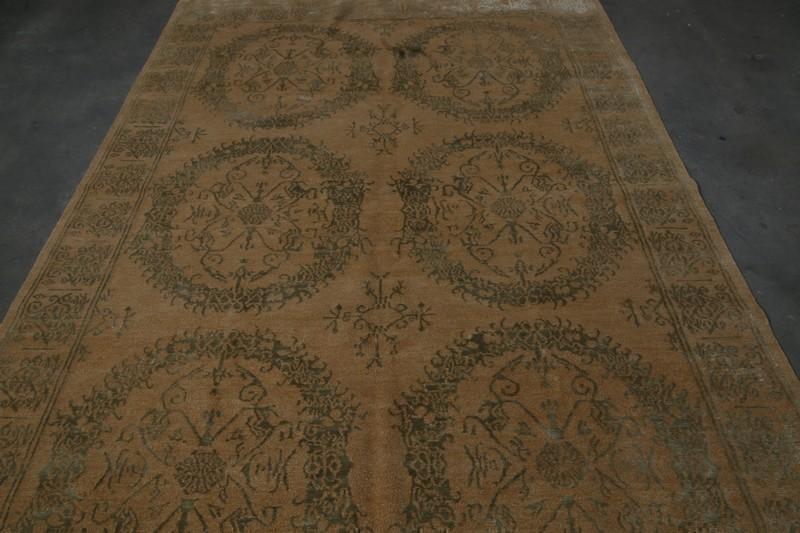 Rug & Kilim's Custom Floral Beige Green Wool And Silk Rug - "Catana"