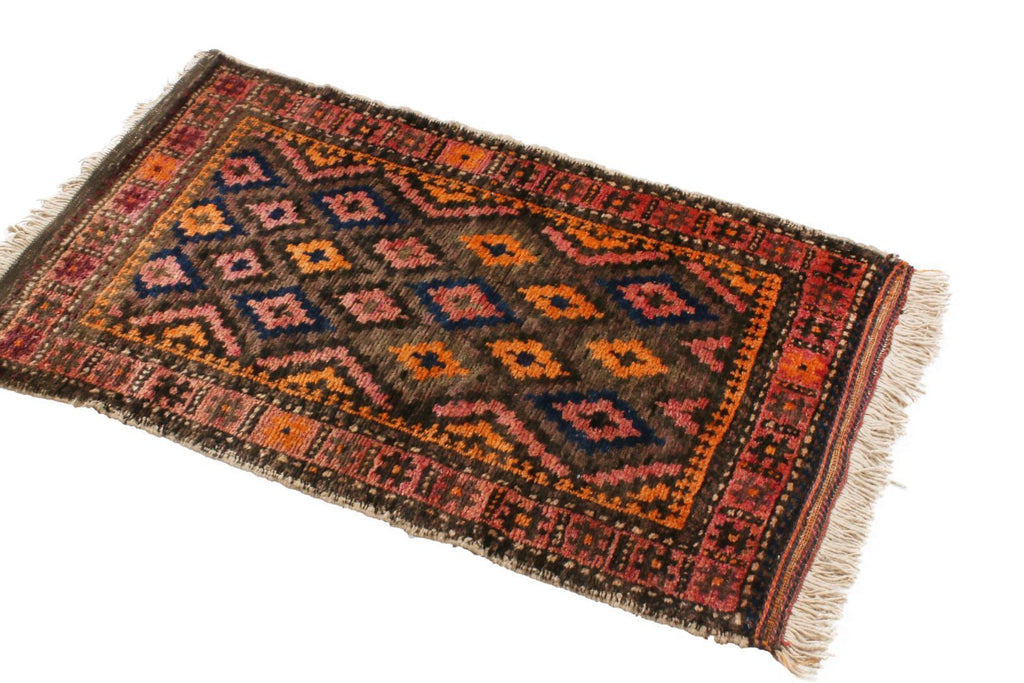 Antique Baluch Geometric Pink And Orange Wool Persian Rug 10310