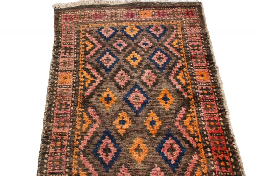 Antique Baluch Geometric Pink And Orange Wool Persian Rug 10310