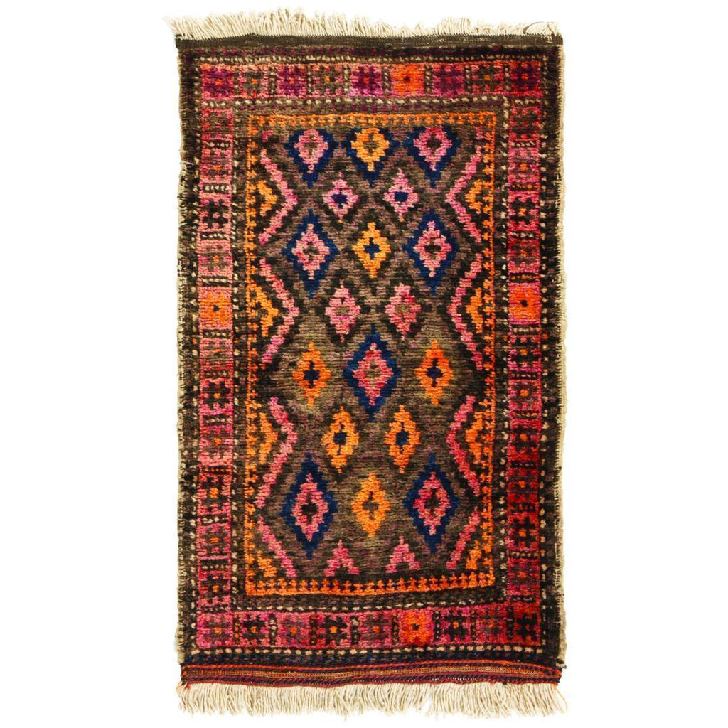 Antique Baluch Geometric Pink And Orange Wool Persian Rug 10310