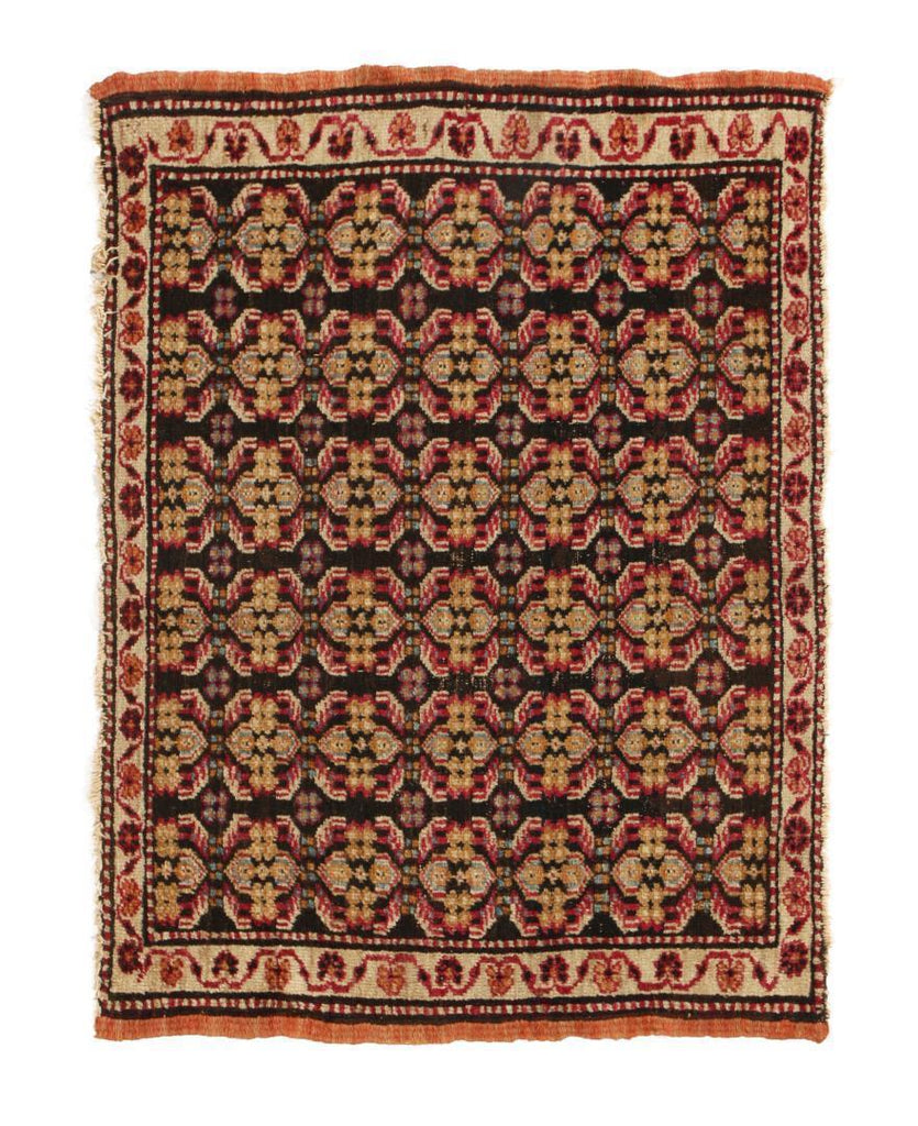 Antique Agra Geometric Beige And Red Wool Floral Rug 10361