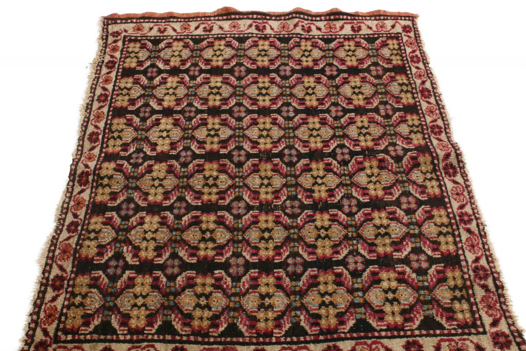 Antique Agra Geometric Beige And Red Wool Floral Rug 10361