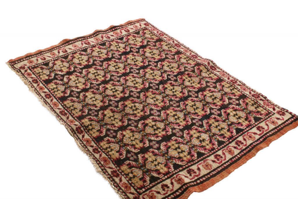 Antique Agra Geometric Beige And Red Wool Floral Rug 10361