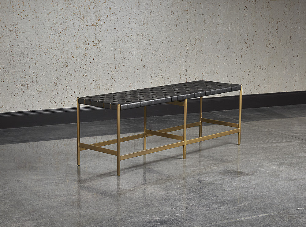 Omari Bench - Gold - Black Leather