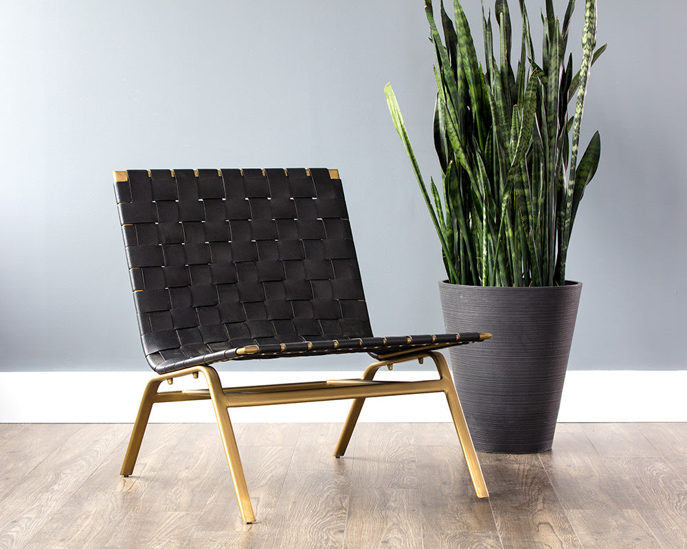 Omari Lounge Chair - Gold - Black Leather