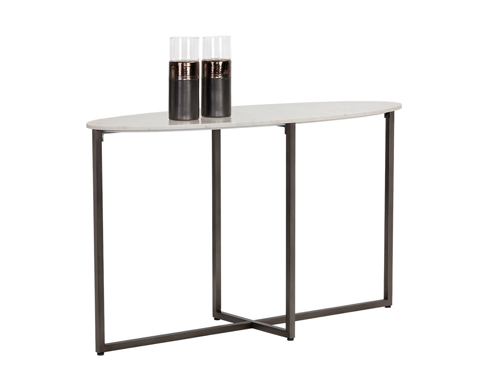 Kiara Console Table - Gunmetal - White Marble