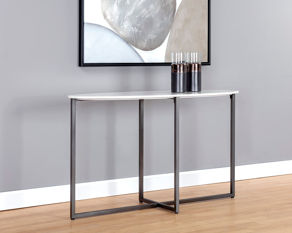 Kiara Console Table - Gunmetal - White Marble