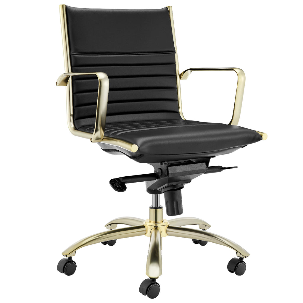 Dirk Low Back Office Chair - Black,Brushed Gold Base