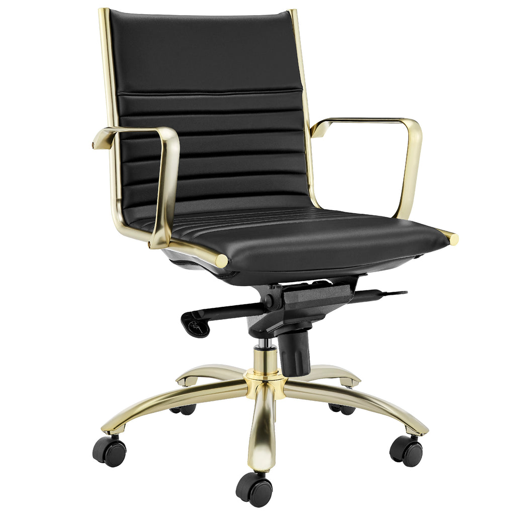 Dirk Low Back Office Chair - Black,Brushed Gold Base