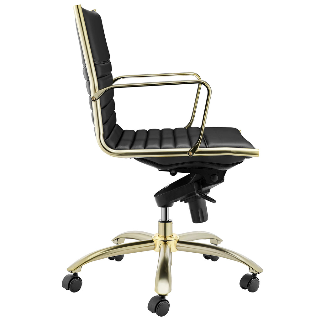 Dirk Low Back Office Chair - Black,Brushed Gold Base