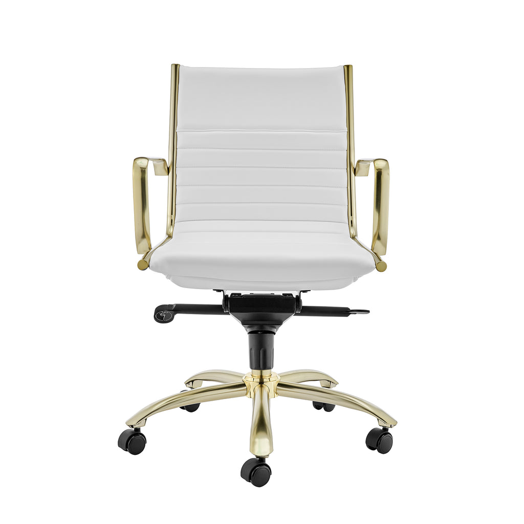 Dirk Low Back Office Chair - White,Brushed Gold Base