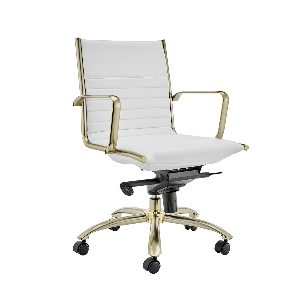 Dirk Low Back Office Chair - White,Brushed Gold Base