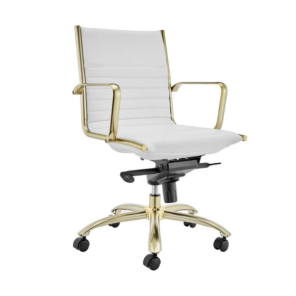 Dirk Low Back Office Chair - White,Brushed Gold Base