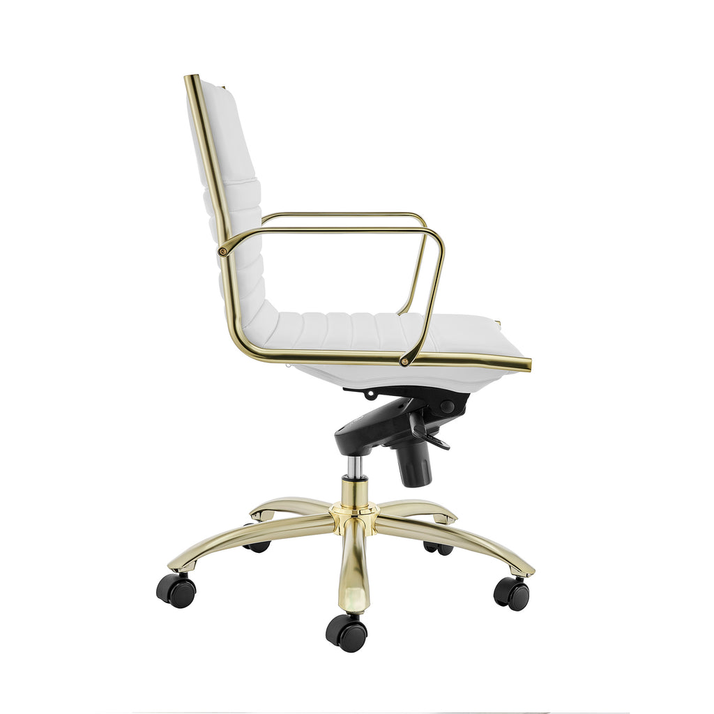 Dirk Low Back Office Chair - White,Brushed Gold Base