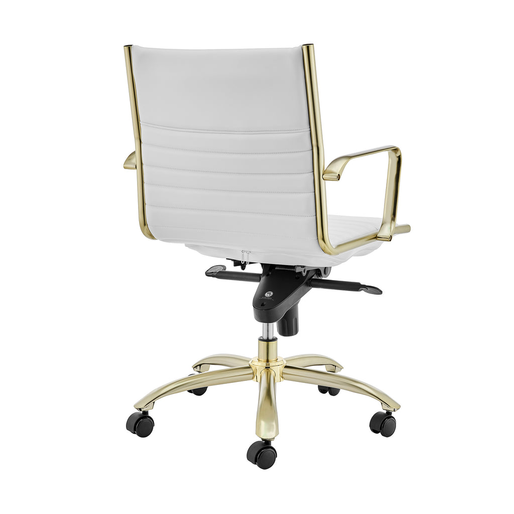 Dirk Low Back Office Chair - White,Brushed Gold Base