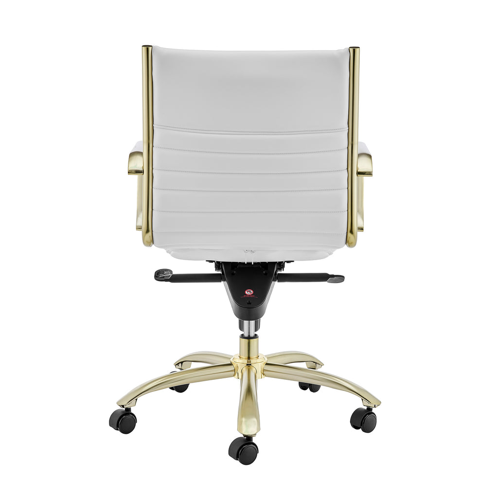 Dirk Low Back Office Chair - White,Brushed Gold Base