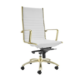 Dirk High Back Office Chair - White,Brushed Gold Base