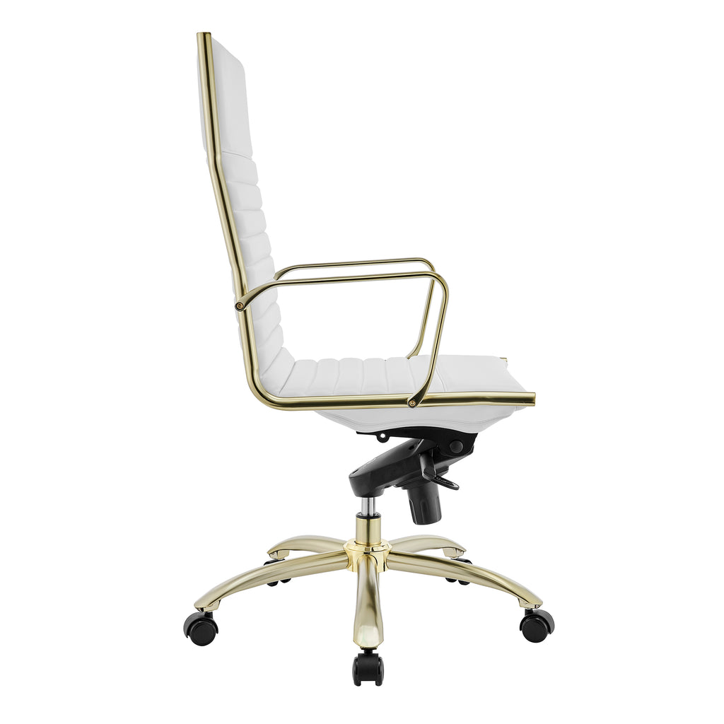 Dirk High Back Office Chair - White,Brushed Gold Base