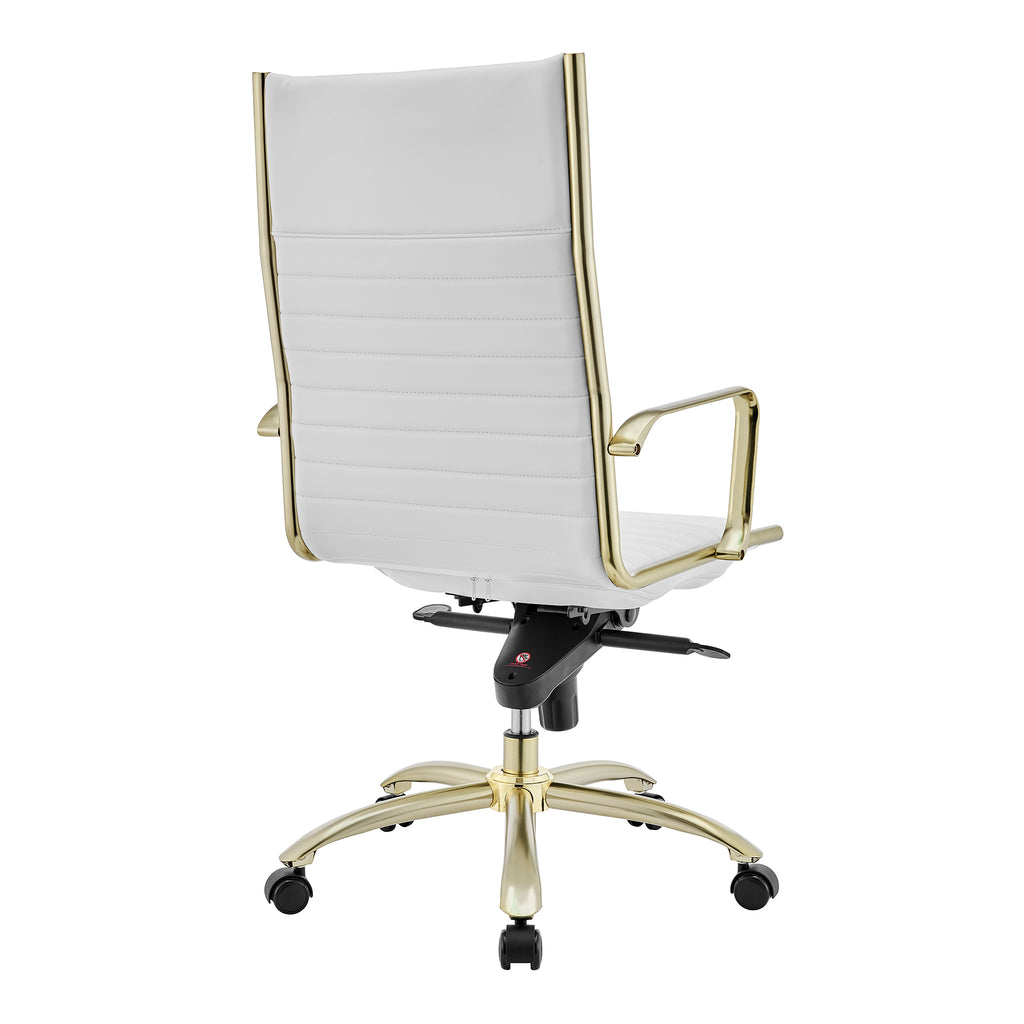 Dirk High Back Office Chair - White,Brushed Gold Base