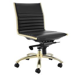 Dirk Low Back Office Chair w/o Armrests - Black,Brushed Gold Base