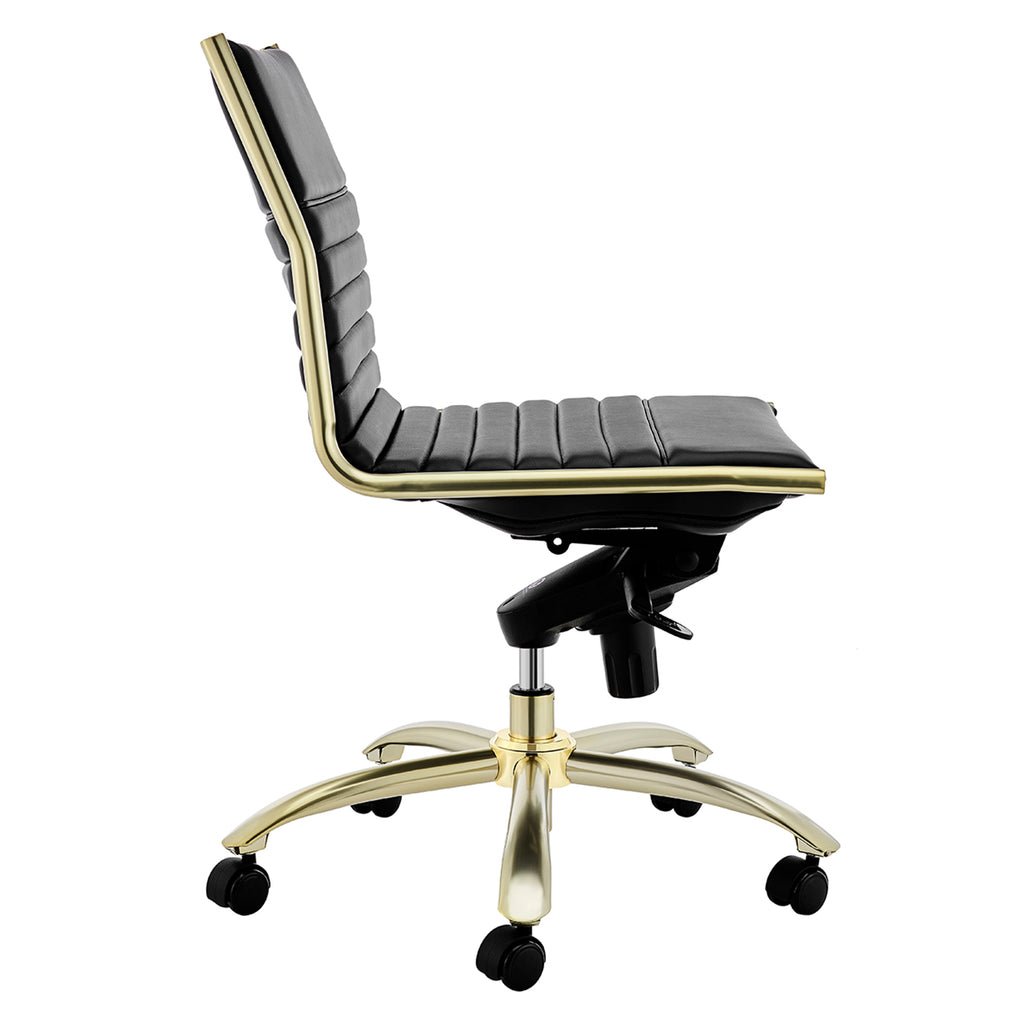Dirk Low Back Office Chair w/o Armrests - Black,Brushed Gold Base