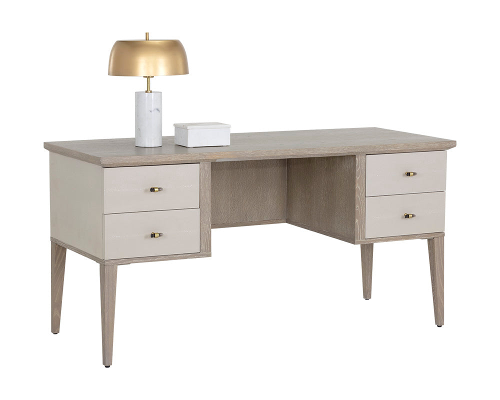 Pattinson Desk - White Ceruse - Cream Shagreen