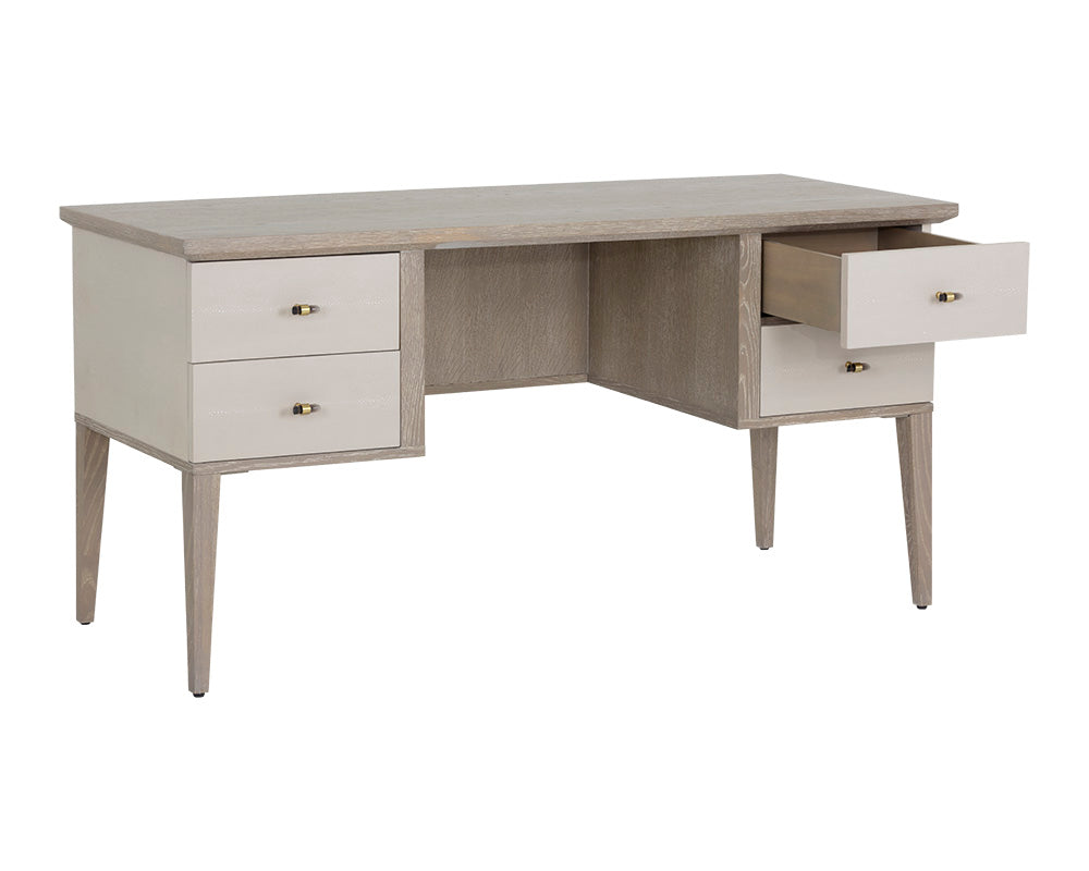 Pattinson Desk - White Ceruse - Cream Shagreen