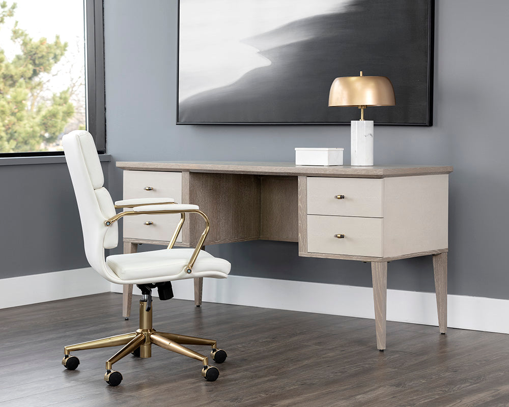 Pattinson Desk - White Ceruse - Cream Shagreen