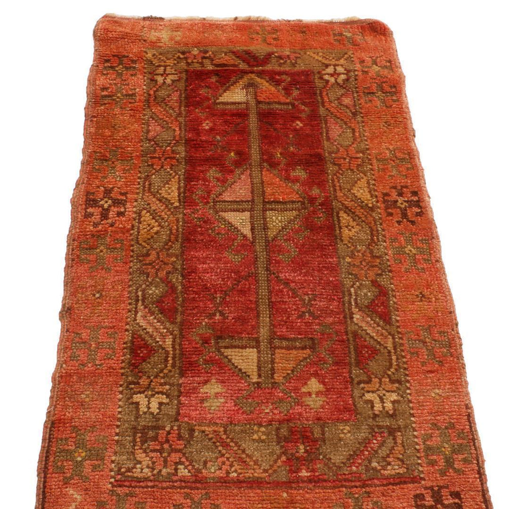 Antique Oushak Geometric Orange Pink Wool Rug