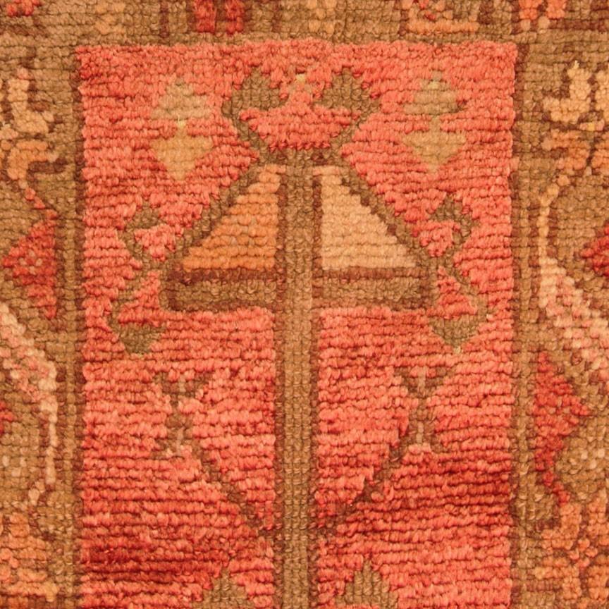 Antique Oushak Geometric Orange Pink Wool Rug